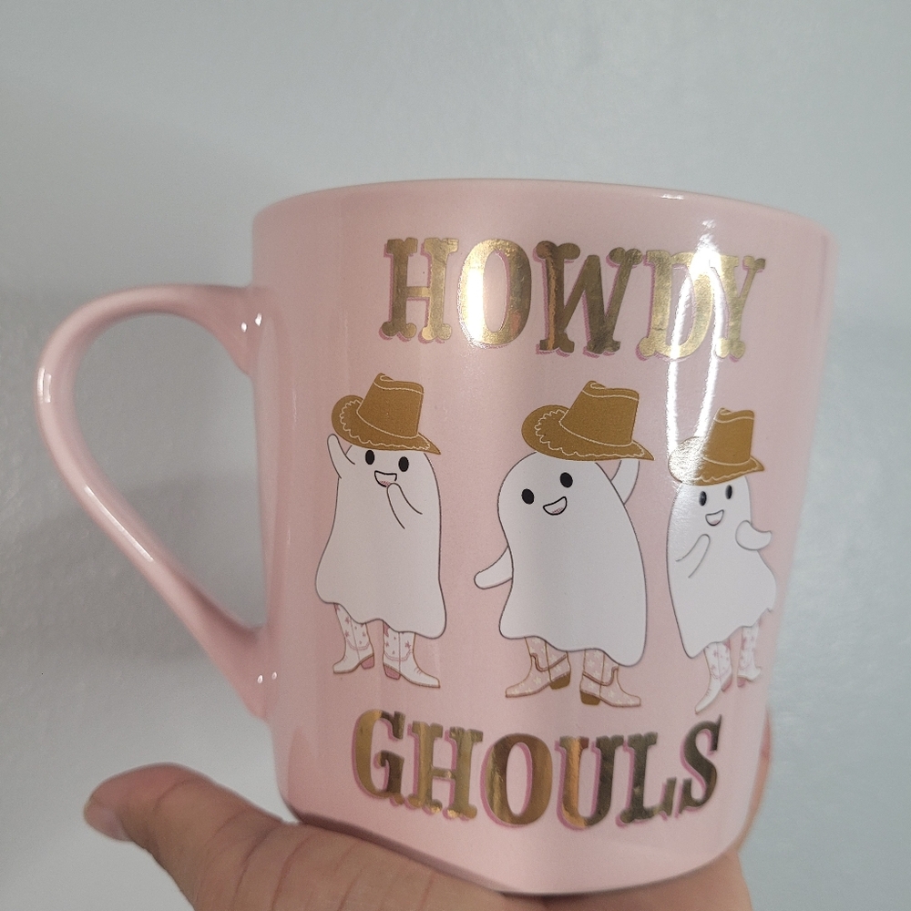 Pink Ghost Mug with Gold Accents